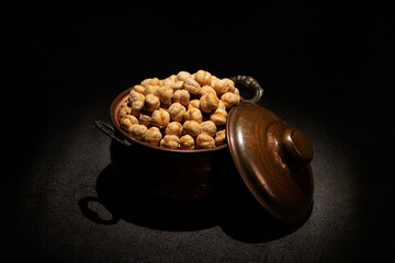 Roasted Salted Chickpeas in a vintage metallic pot