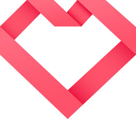 origami ribbon heart outline red romantic symbol
