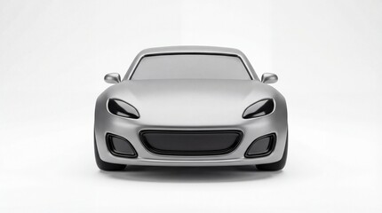 Front View of a Sleek Silver Sports Car on White Background.