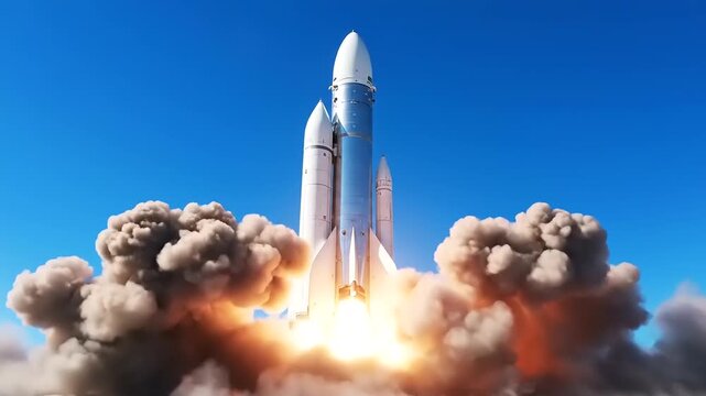 Space Shuttle Launching into Clear Blue Sky.