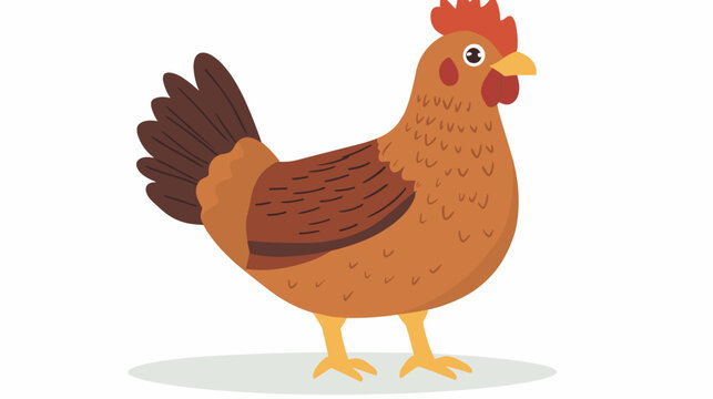 Brown Chicken Standing on White Background.
