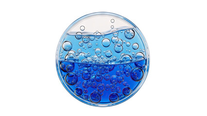 Petri Dish with Blue Liquid and Bubbles
