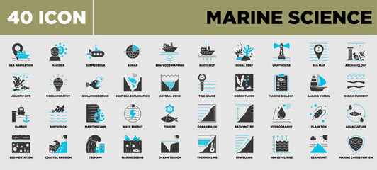 Marine Science Icon Set Glyph Blue © Muji