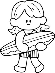 Cute summer cartoon for kids, summer vacation illustrations, hand-drawn line art.