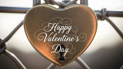 Golden heart shaped padlock with Happy Valentine's Day message