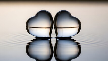 Theme Valentine's Day,&nbsp;Two heart shaped water droplets on rippling water surface