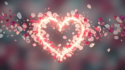 Theme Valentine's Day,&nbsp;Glowing heart shape made of rose petals and light