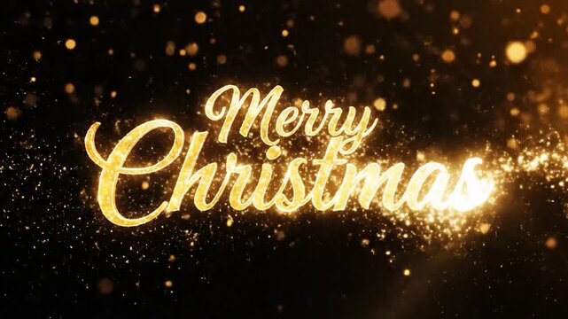 Glowing golden script spelling "Merry Christmas" against a dark background with bokeh