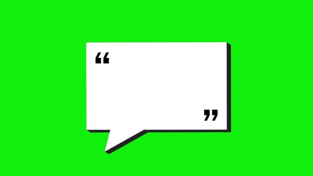 3d white Animated Quote Speech Bubble with Quotation Marks on Green Screen Chroma Key Background