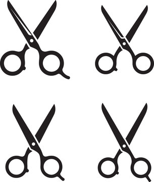 Four pairs of black silhouette scissors 