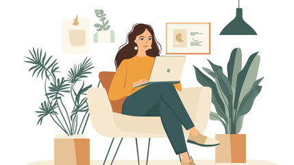 Fototapeta premium Woman Sitting with Laptop on Lap.
