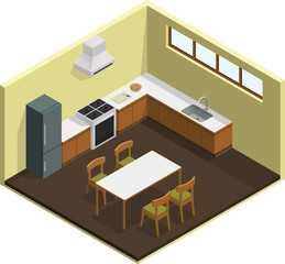 Home kitchen and dining room illustration