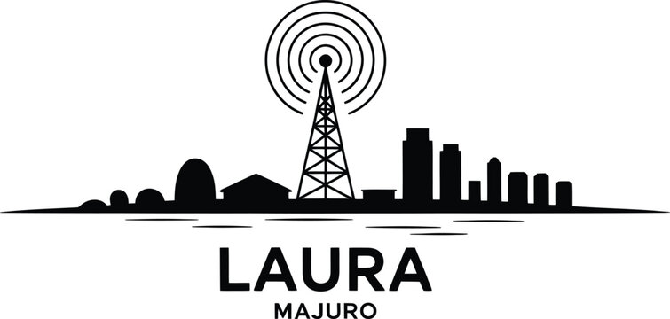 Minimalist laura majuro skyline vector illustration featuring broadcast tower and city profile