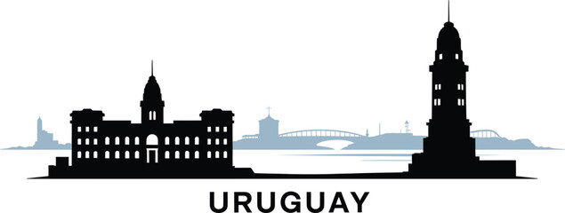 Fototapeta premium Uruguay skyline silhouette with Montevideo landmarks and maritime elements in minimalist style