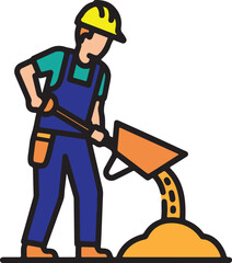 Professional Handyman with Wheelbarrow Icon Design for Renovation Service, industrial safety guides, construction project management, manual labor training, and building service marketing materials.