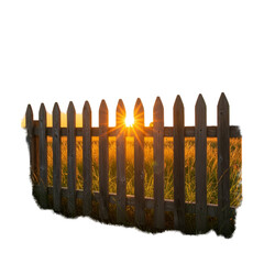 Rustic Wooden Fence Sunset Golden Hour Sunlight Rays Field