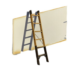 Rustic Wooden Ladder Leaning Against Textured Wall Warm Sunlight