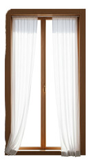 Rustic Wooden Window With White Sheer Curtains Sunlight Stream