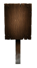 Rustic Wooden Signpost with Nails and Textured Wood Grain on Dark Background