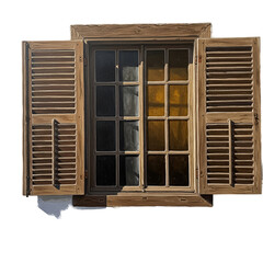 Rustic Wooden Window Shutters Open to Warm Golden Sunlight