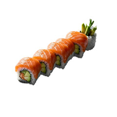 Salmon Sushi Roll Isolated Orange and Green Gradient Background
