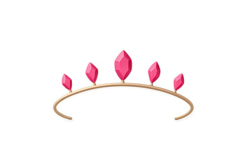 Fototapeta premium Golden tiara decorated with pink gems on transparent background