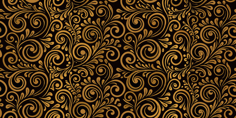Elegant golden floral pattern on a dark background a seamless decorative design