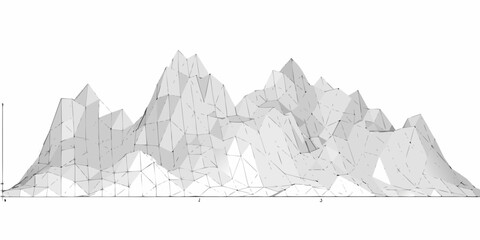 Wireframe depiction of a jagged mountain range against a plain background