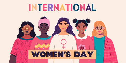 Celebrating international women s day with diverse group of illustrated female figures