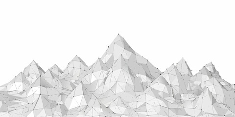 Abstract polygonal mountain range rendering in a minimalist white aesthetic