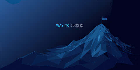 A polygonal mountain peak with a flag symbolizing the way to success