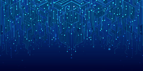 Abstract digital background with glowing blue circuit board pattern and futuristic design