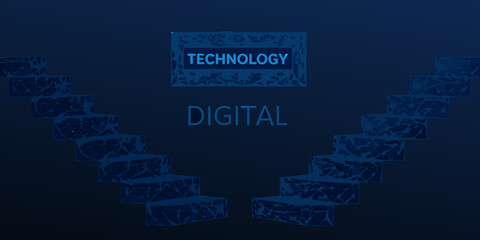 Abstract staircase design with the words technology and digital displayed prominently