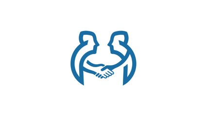 Abstract blue handshake between two stylized human figures representing agreement.