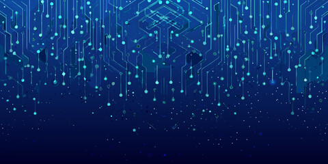 Abstract digital circuit board background with glowing blue lines and connections