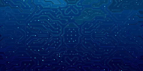 Abstract blue circuit board pattern with interconnected lines and glowing elements