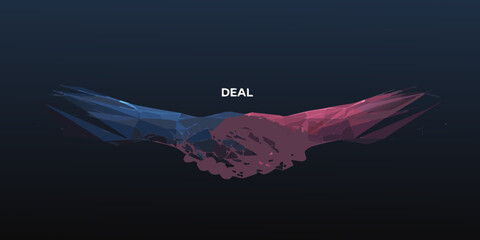Abstract polygonal handshake illustration with the word deal in the center