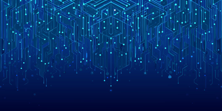 Abstract digital background with glowing blue circuit board pattern and futuristic design