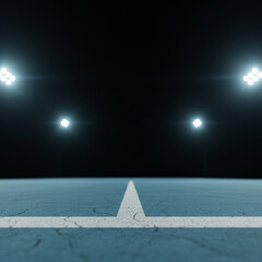 Tennis Court Line Under Bright Stadium Lights at Night