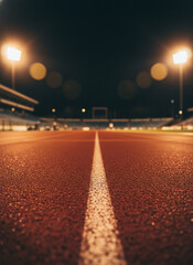 Running Track Lane at Night with Stadium Lights and Bokeh Effect