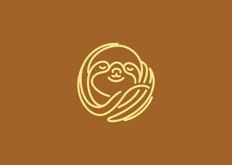 Obraz premium Abstract sloth simple line logo for calm lifestyle, relaxation, or modern friendly branding.