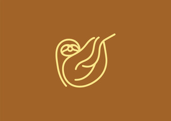 Obraz premium Abstract sloth simple line logo for calm lifestyle, relaxation, or modern friendly branding.