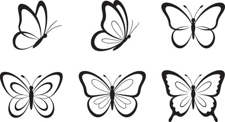Black and white butterfly silhouettes on white background butterflies