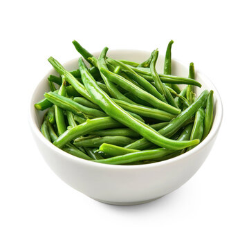 A bowl of steamed green beans, tender and nutritious. full length isolate on transparent background