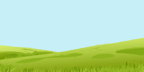 A simple illustration of green hills against a light blue sky
