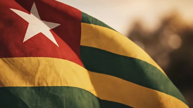 Close up of national togo flag waving gently. 4K Video