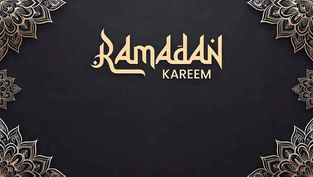 Elegant Ramadan Kareem greetings with golden floral design on dark background.