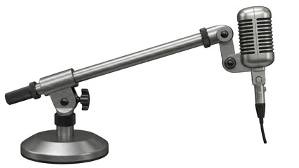 Vintage Microphone on Adjustable Stand, Retro Audio Equipment, Studio Recording