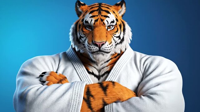 Tiger Masked Martial Artist in Karate Pose.