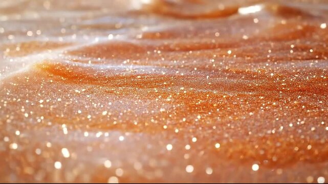Shimmering orange fabric with sparkling texture under soft light